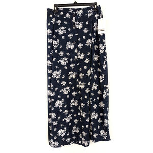 VTG Capacity sz L Maxi Skirt a-line floral print dark blue button up front 1664